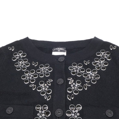 CHANEL シャネル 美品 P43019K04343 ビジュー装飾 CC釦 カシミヤ ニットカーディガン トップス