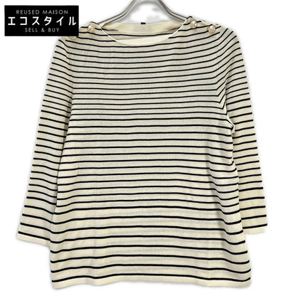 CHANEL シャネル P56071K07346 フェイクパール釦 ボーダー ニット トップス