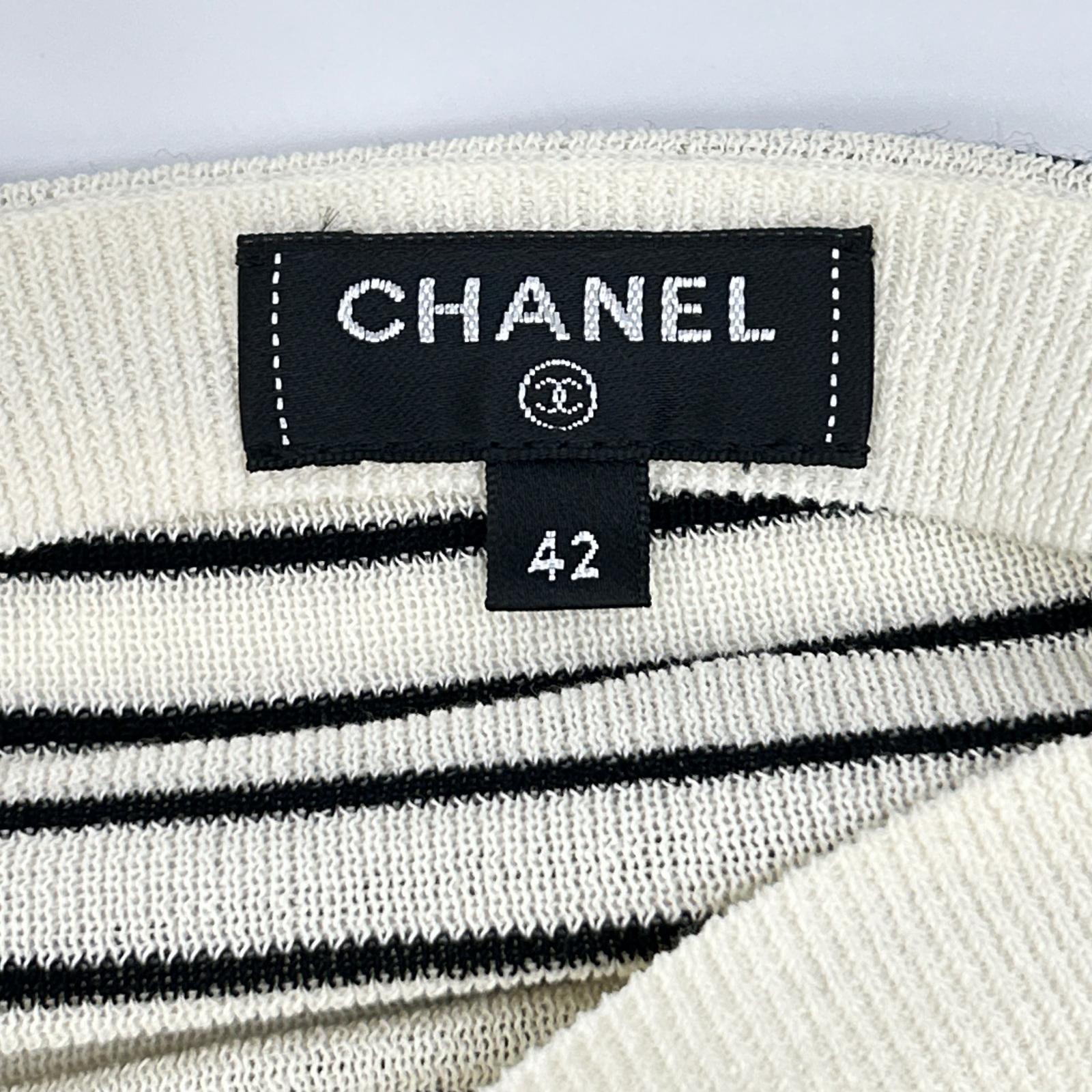 CHANEL シャネル P56071K07346 フェイクパール釦 ボーダー ニット トップス