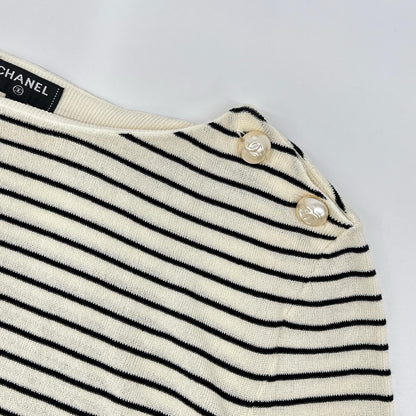 CHANEL シャネル P56071K07346 フェイクパール釦 ボーダー ニット トップス