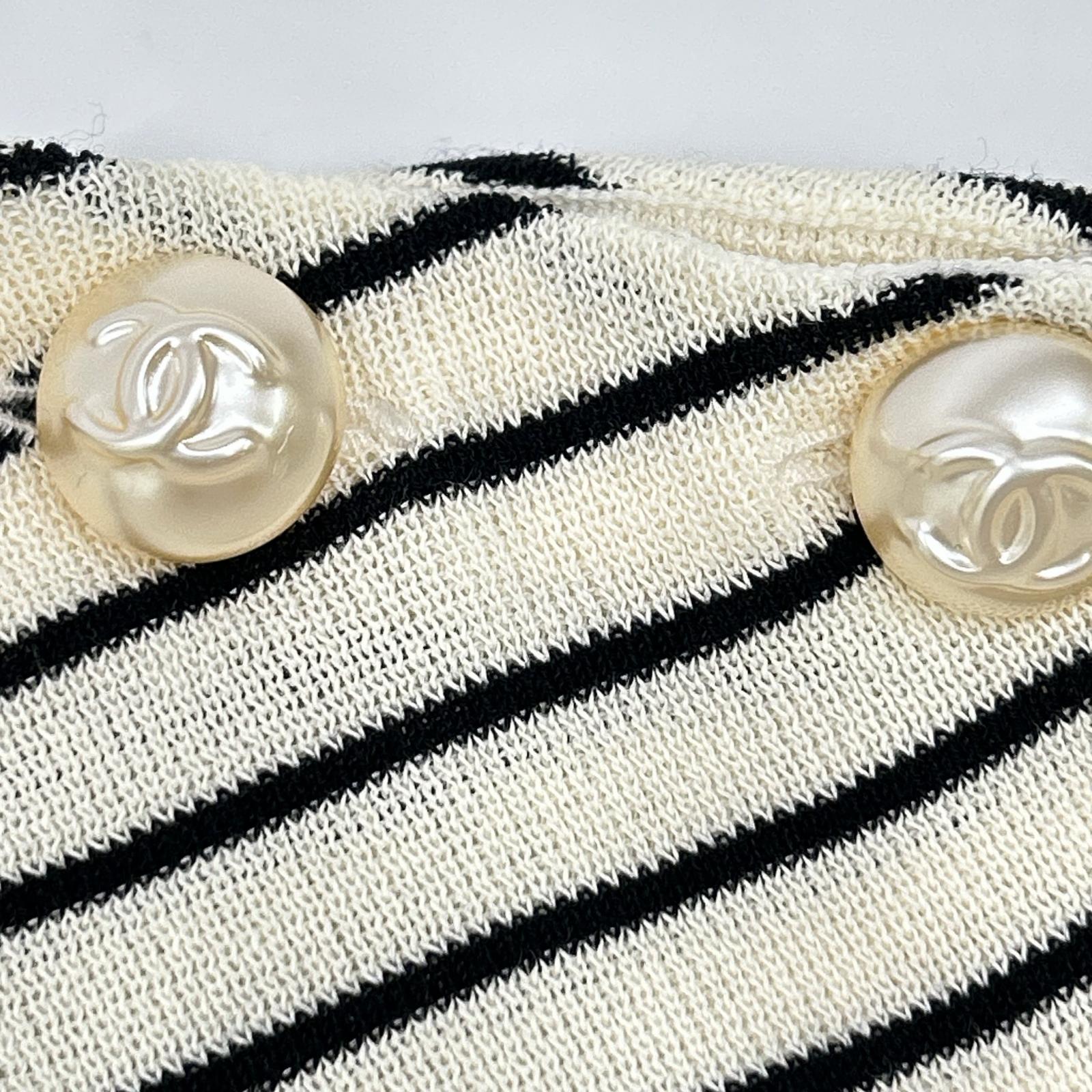 CHANEL シャネル P56071K07346 フェイクパール釦 ボーダー ニット トップス