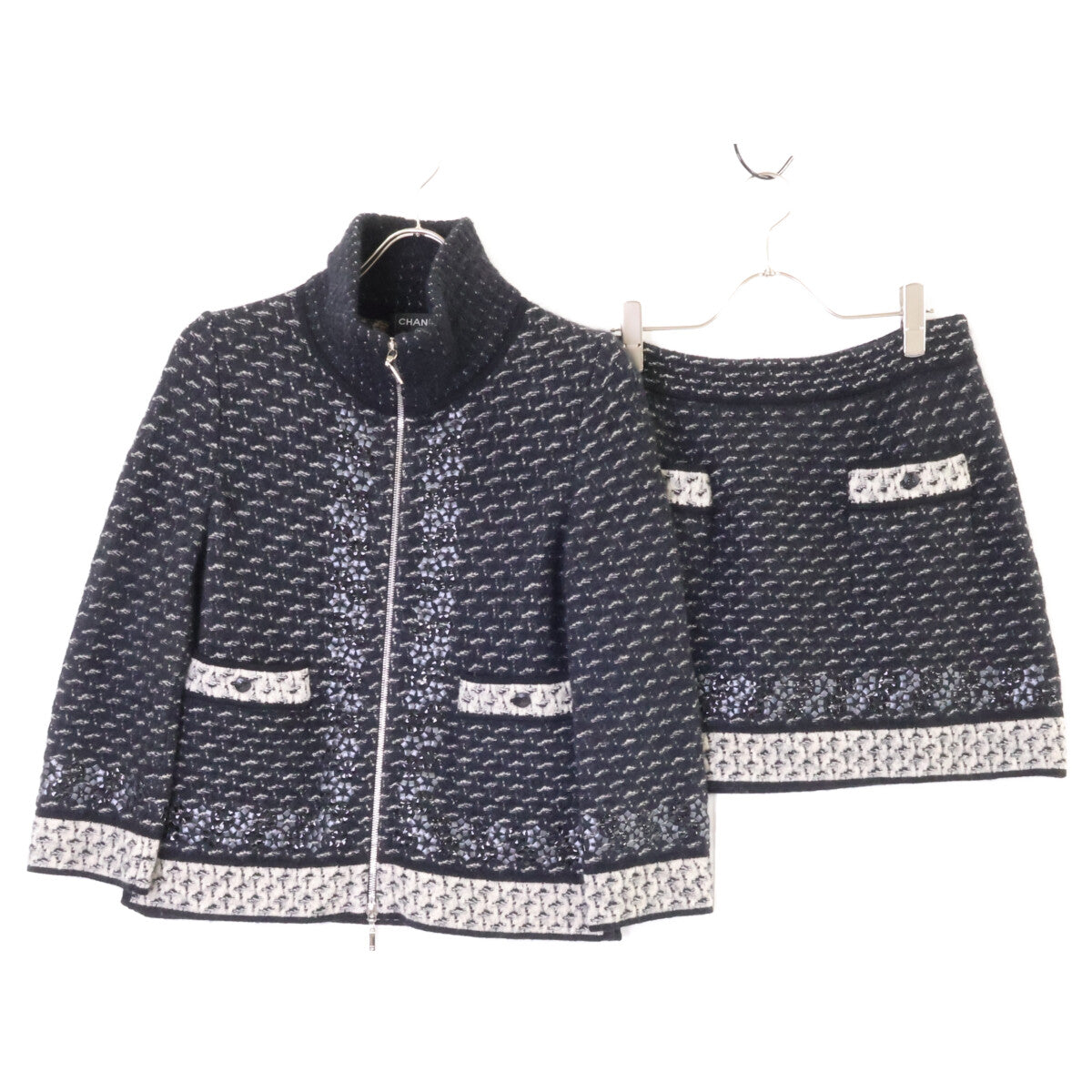CHANEL シャネル 美品 国内正規 P39234K02786、P39241 カシミヤシルク混 モヘヤニット ジップジャケット スカート セットアップ スーツ セットアップ