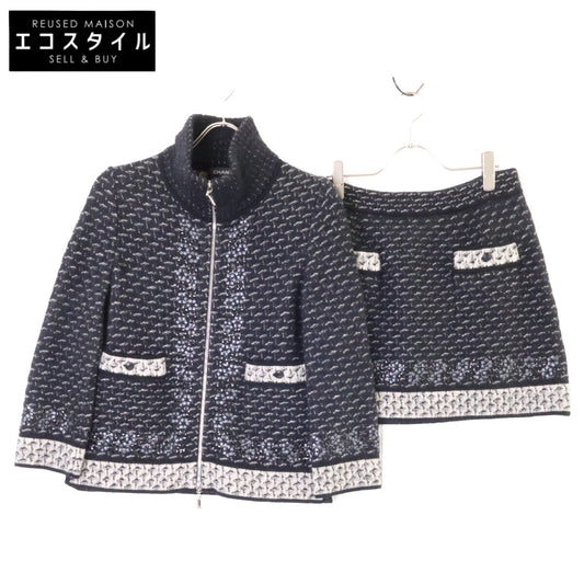 CHANEL シャネル 美品 国内正規 P39234K02786、P39241 カシミヤシルク混 モヘヤニット ジップジャケット スカート セットアップ スーツ セットアップ