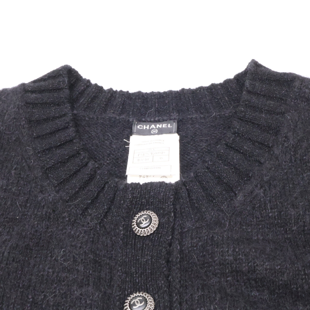 CHANEL シャネル 美品 国内正規 08A P34252K00949 CC釦 カシミヤ混 ニット切替 ワンピース
