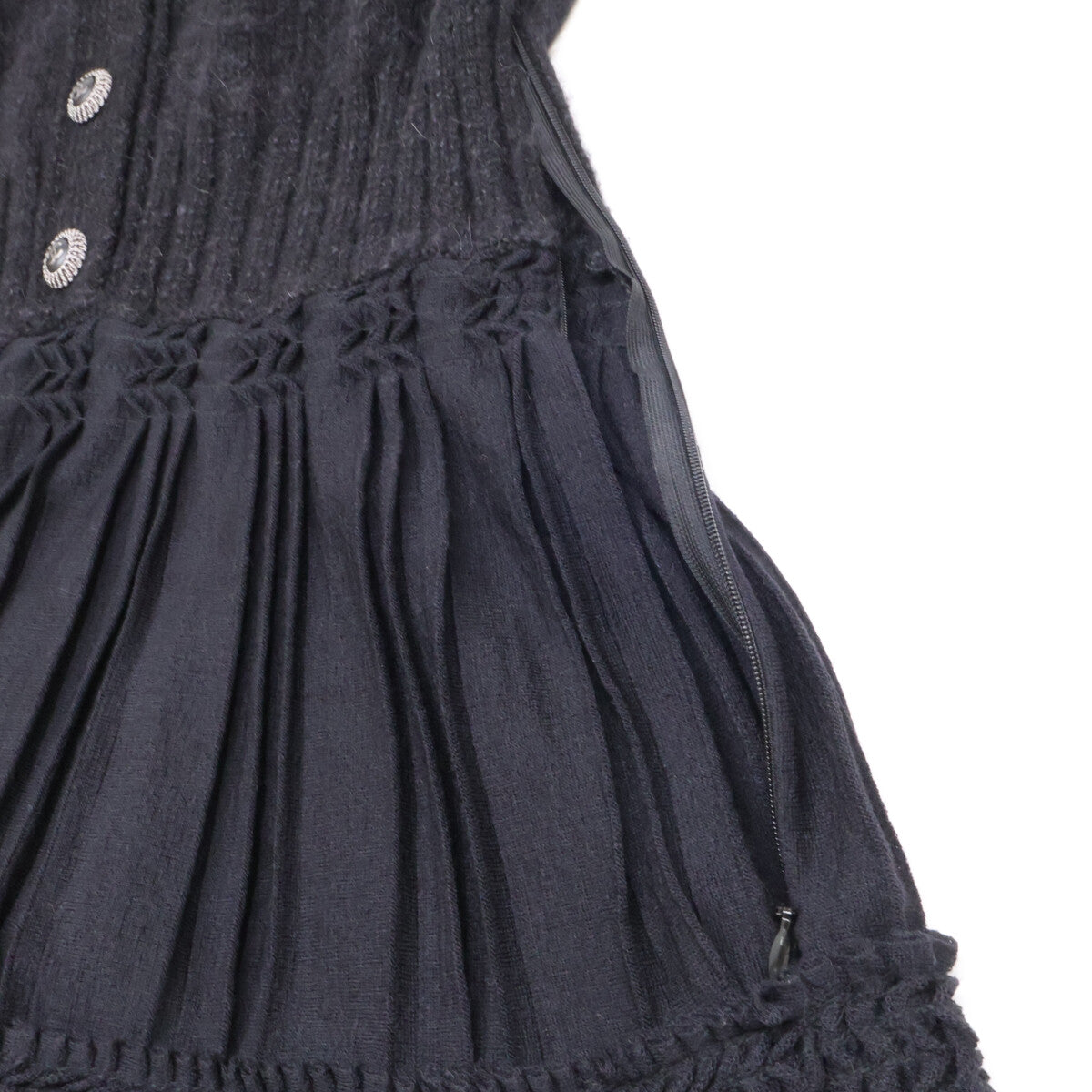 CHANEL シャネル 美品 国内正規 08A P34252K00949 CC釦 カシミヤ混 ニット切替 ワンピース