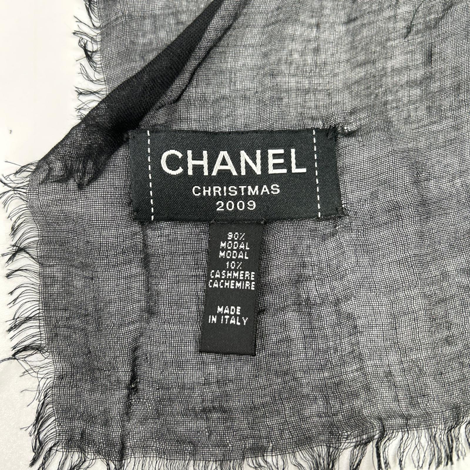 CHANEL シャネル 2009 クリスマス ココマーク刺繍 カシミヤ混 ストール ストール