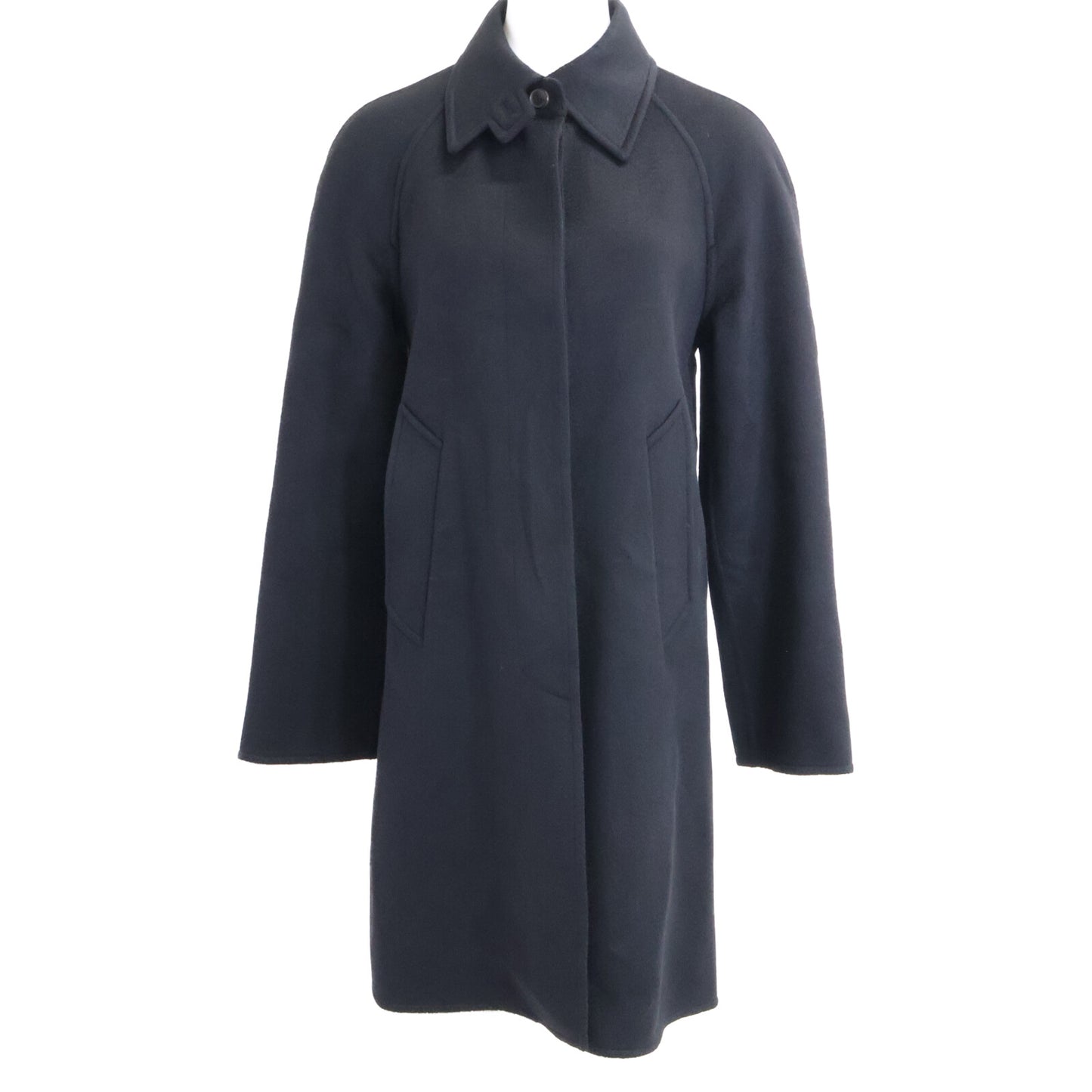 HERMES エルメス Excellent Condition Domestic Authentic Cashmere Belted Stand-Collar Coat Coat