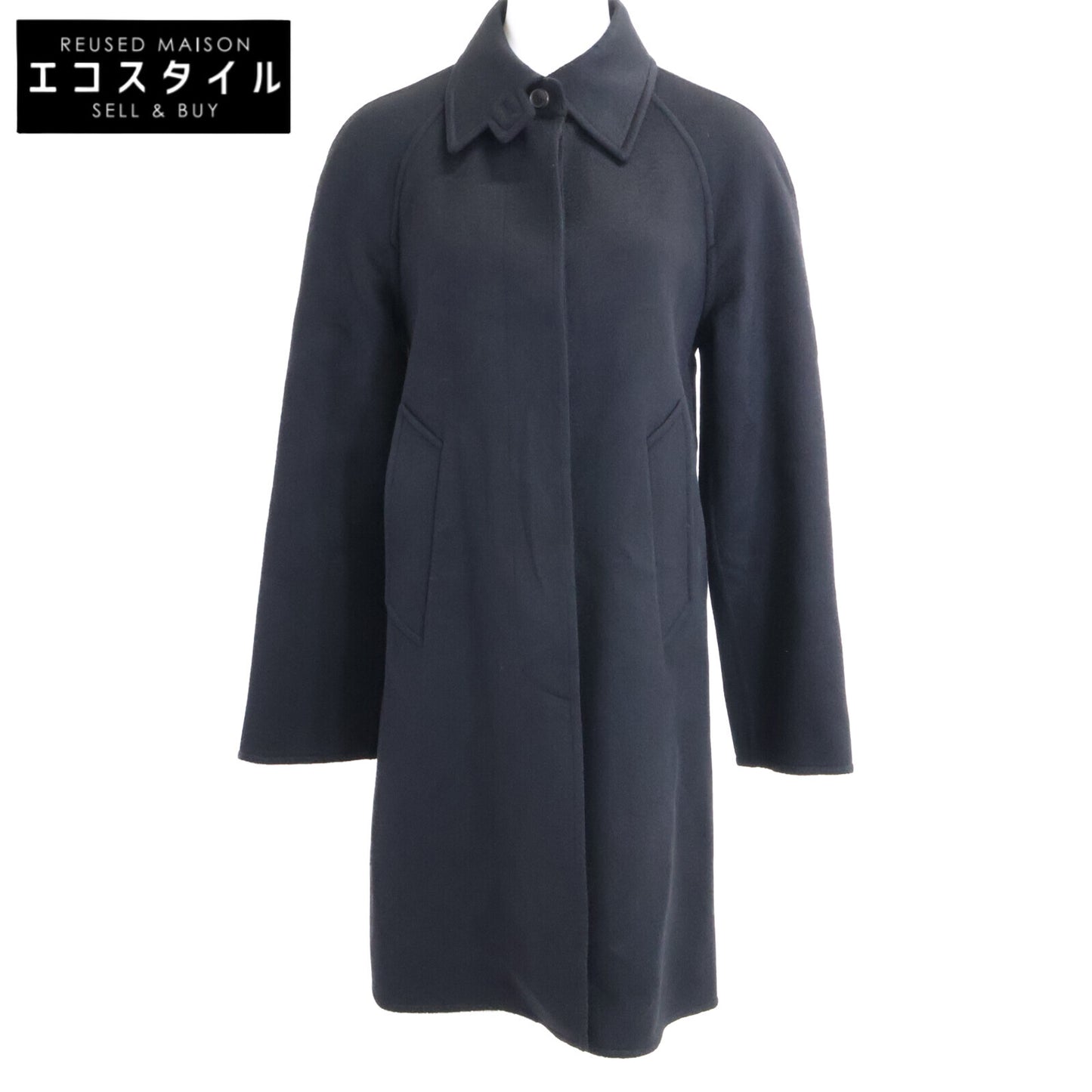 HERMES エルメス Excellent Condition Domestic Authentic Cashmere Belted Stand-Collar Coat Coat