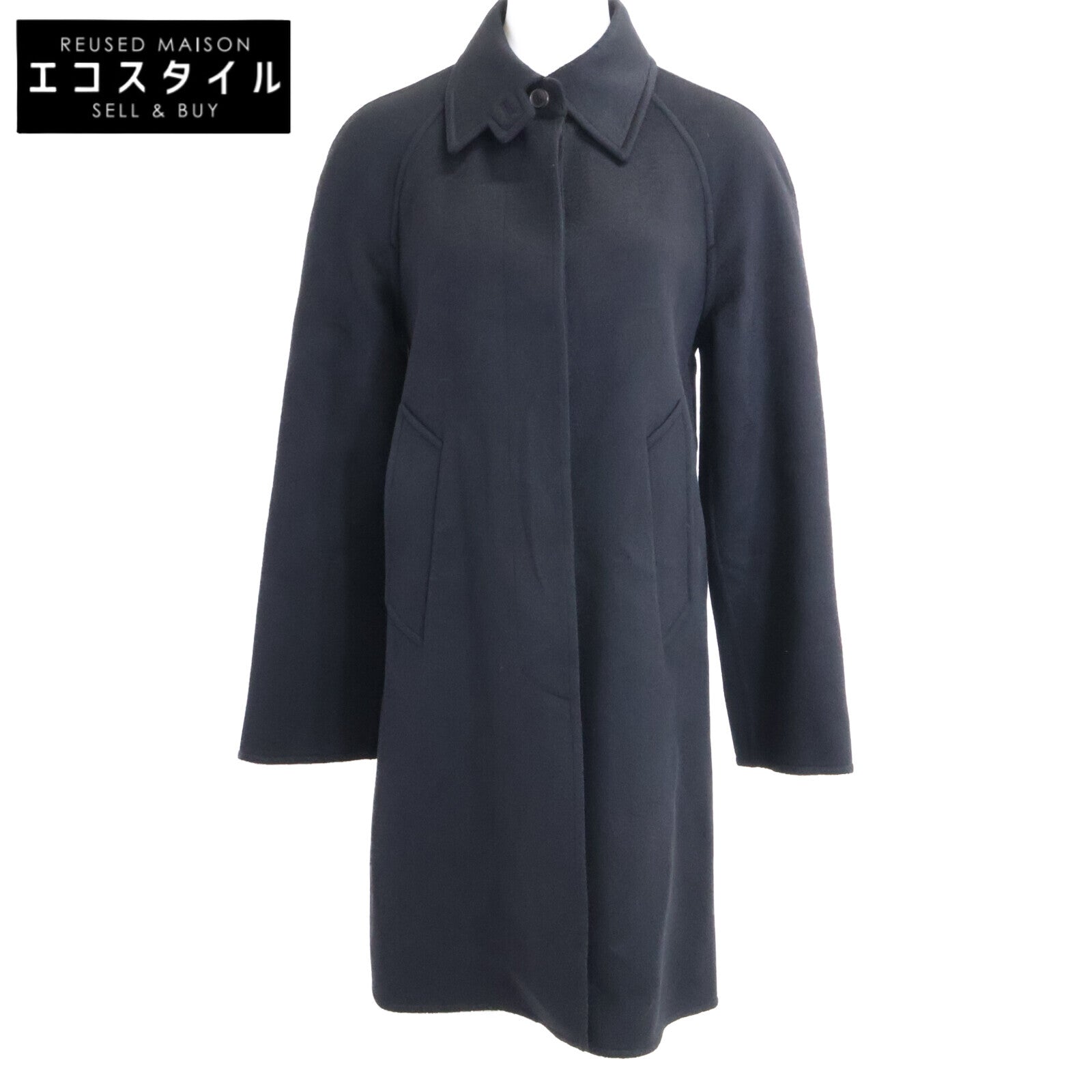 HERMES エルメス Excellent Condition Domestic Authentic Cashmere Belted Stand-Collar Coat Coat