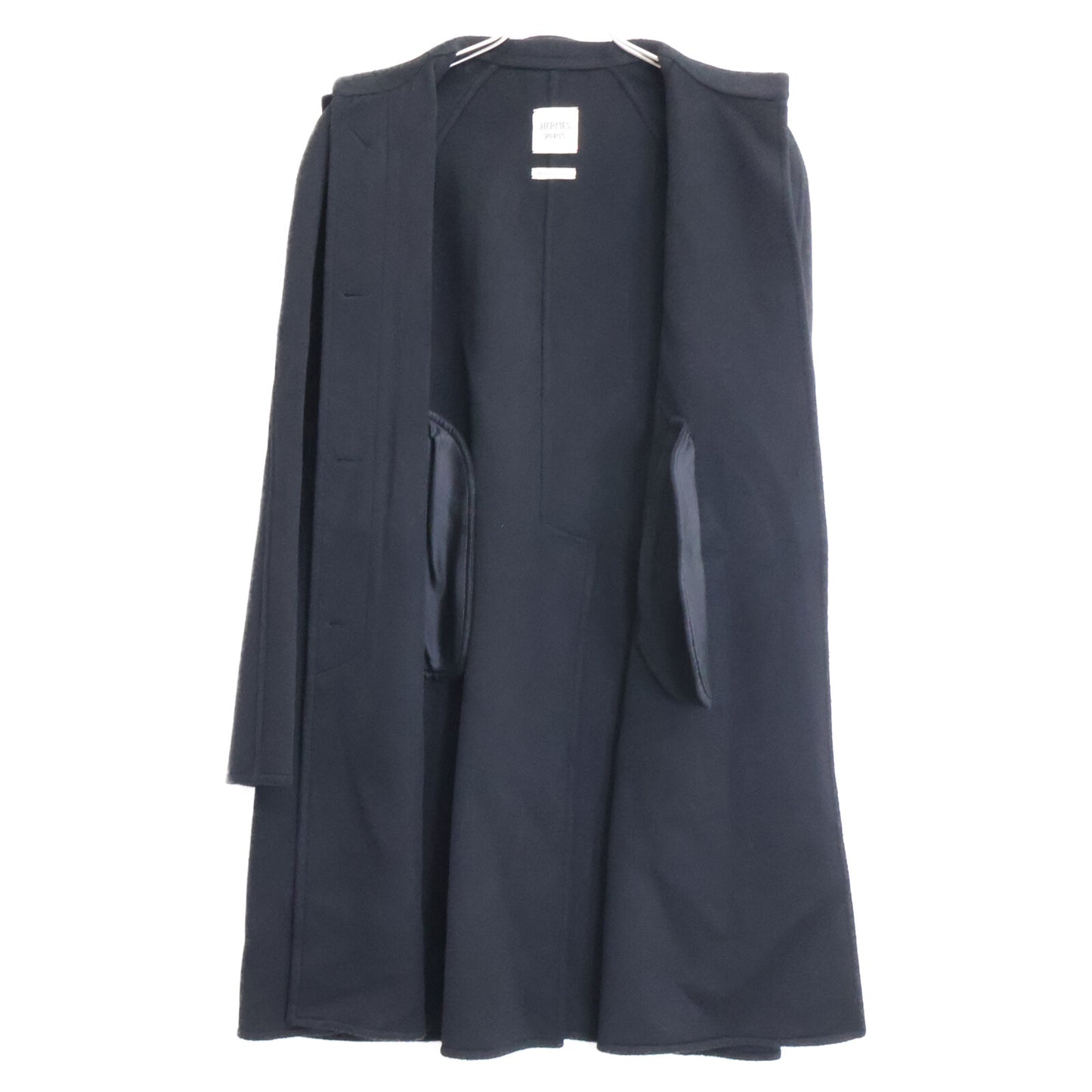 HERMES エルメス Excellent Condition Domestic Authentic Cashmere Belted Stand-Collar Coat Coat