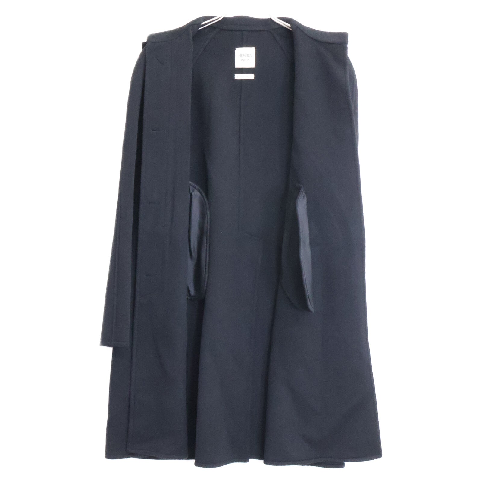 HERMES エルメス Excellent Condition Domestic Authentic Cashmere Belted Stand-Collar Coat Coat
