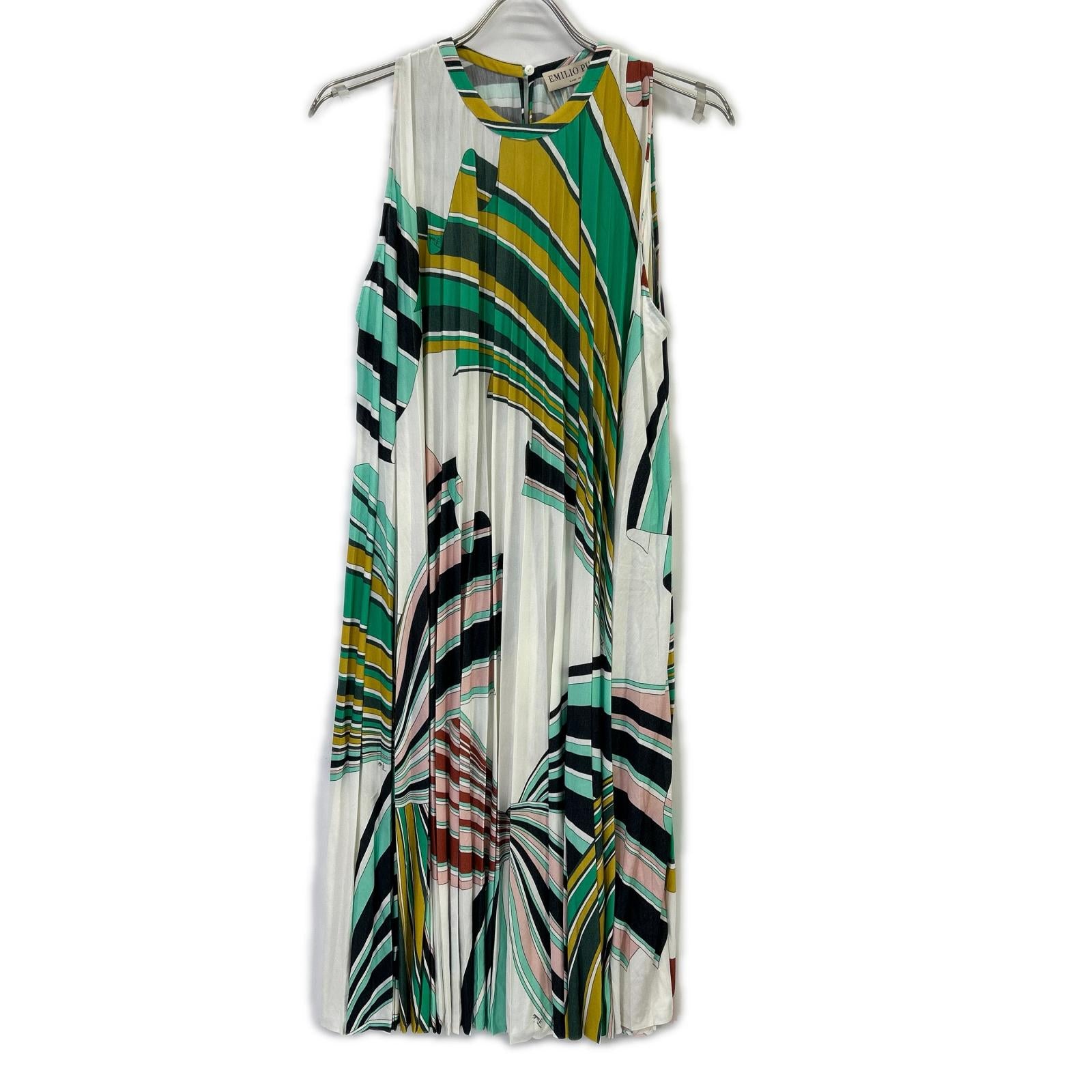EMILIO PUCCI エミリオプッチ 71RI51 プッチ柄 マルチカラー ノースリーブプリーツフレアーワンピース ワンピース
