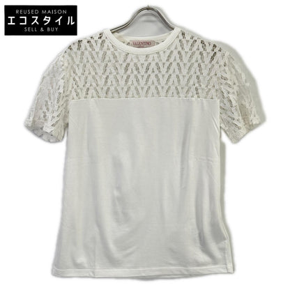 VALENTINO ヴァレンティノ XB3MG17A740 ホワイト カットアウト クルーネック Tシャツ トップス