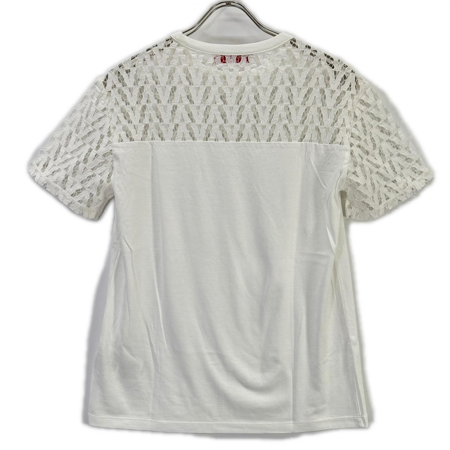 VALENTINO ヴァレンティノ XB3MG17A740 ホワイト カットアウト クルーネック Tシャツ トップス