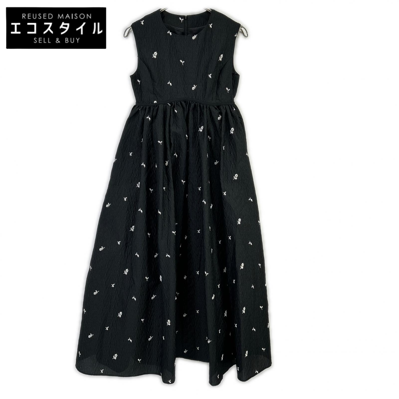 BLUELEA ブルレア 242054 ブラック 刺繍 ジャガードロングドレス ワンピース