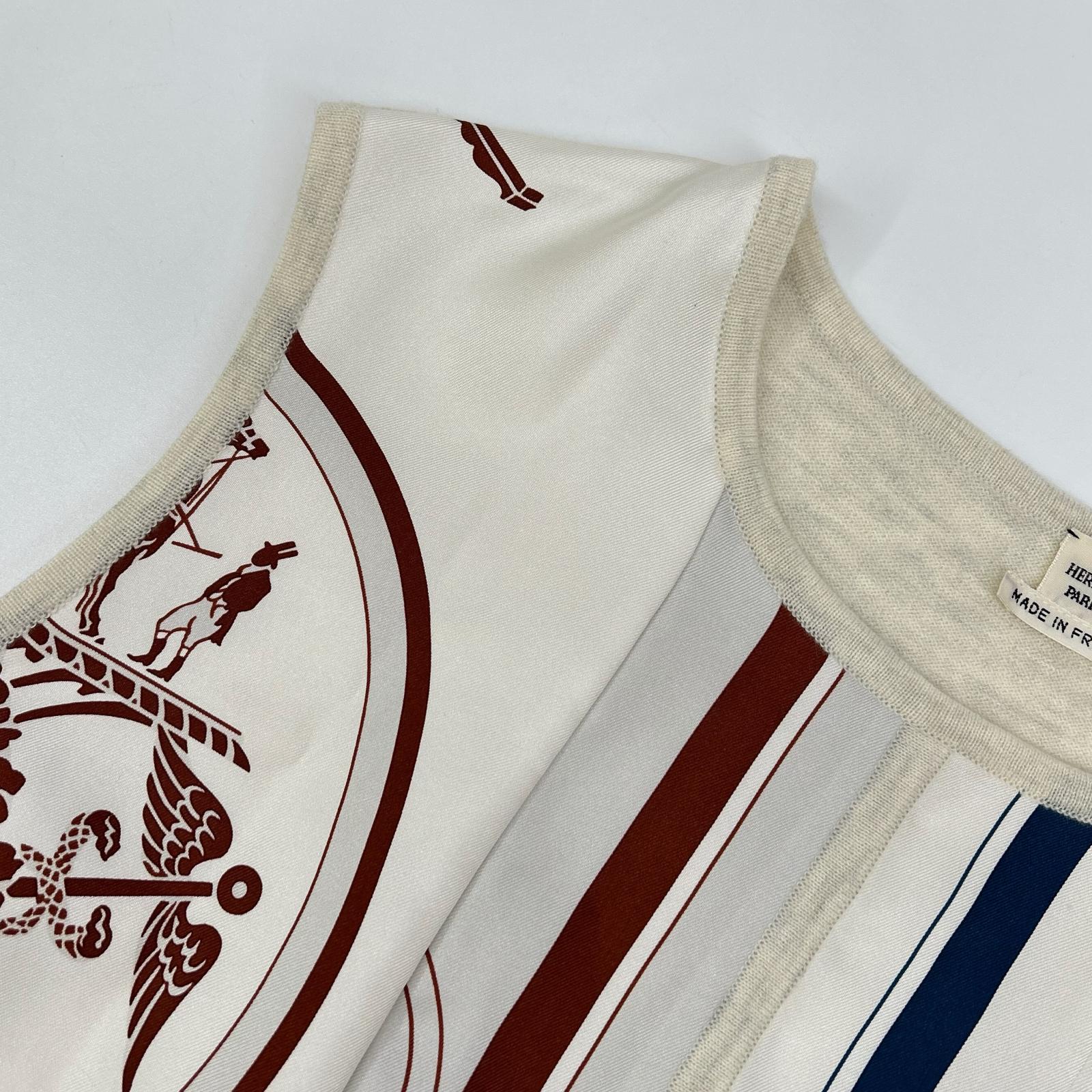HERMES エルメス スカーフ柄 シルク切替 カシミヤ ベスト トップス