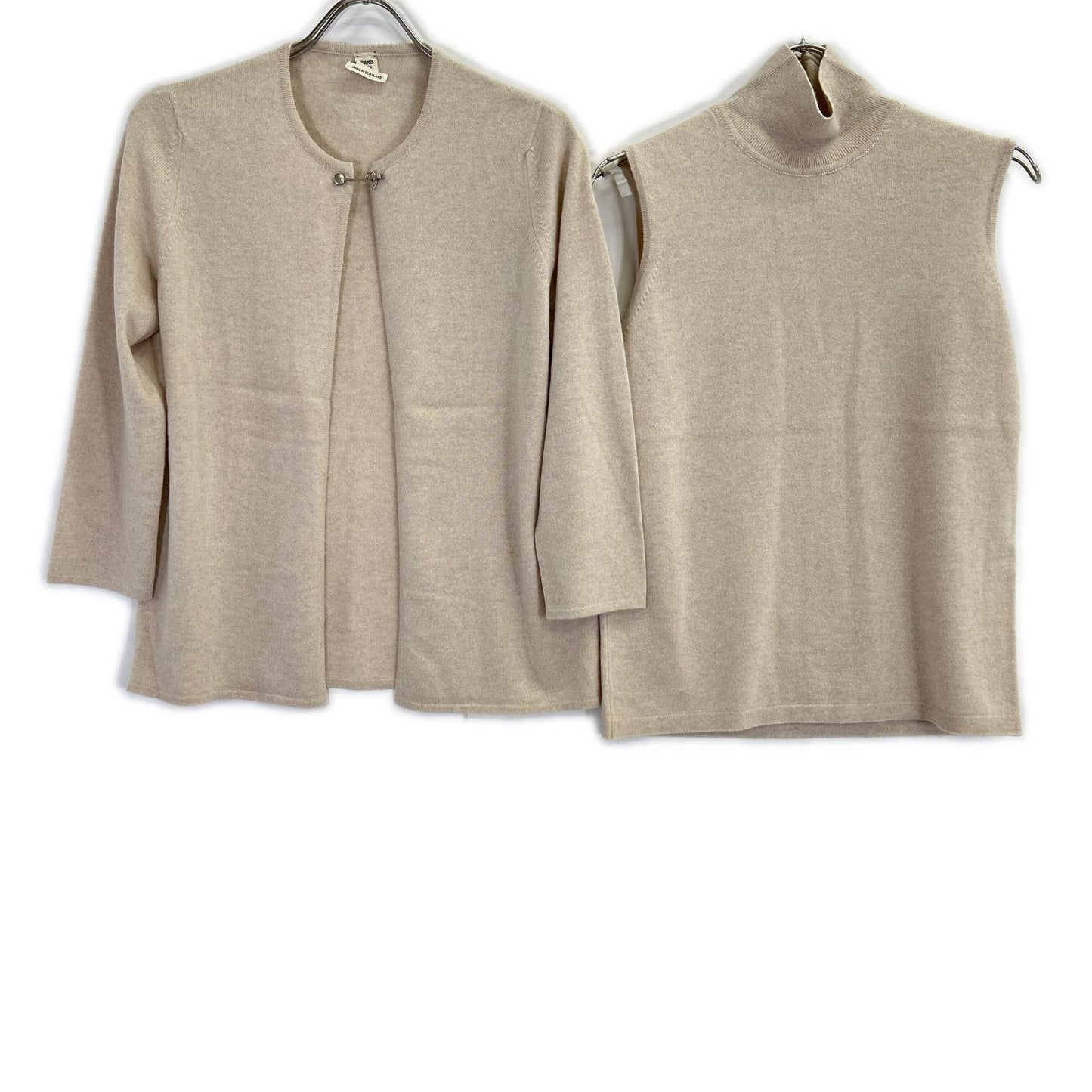 HERMES エルメス ベージュ フック金具 カシミヤ アンサンブル ニット トップス