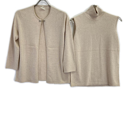 HERMES エルメス ベージュ フック金具 カシミヤ アンサンブル ニット トップス