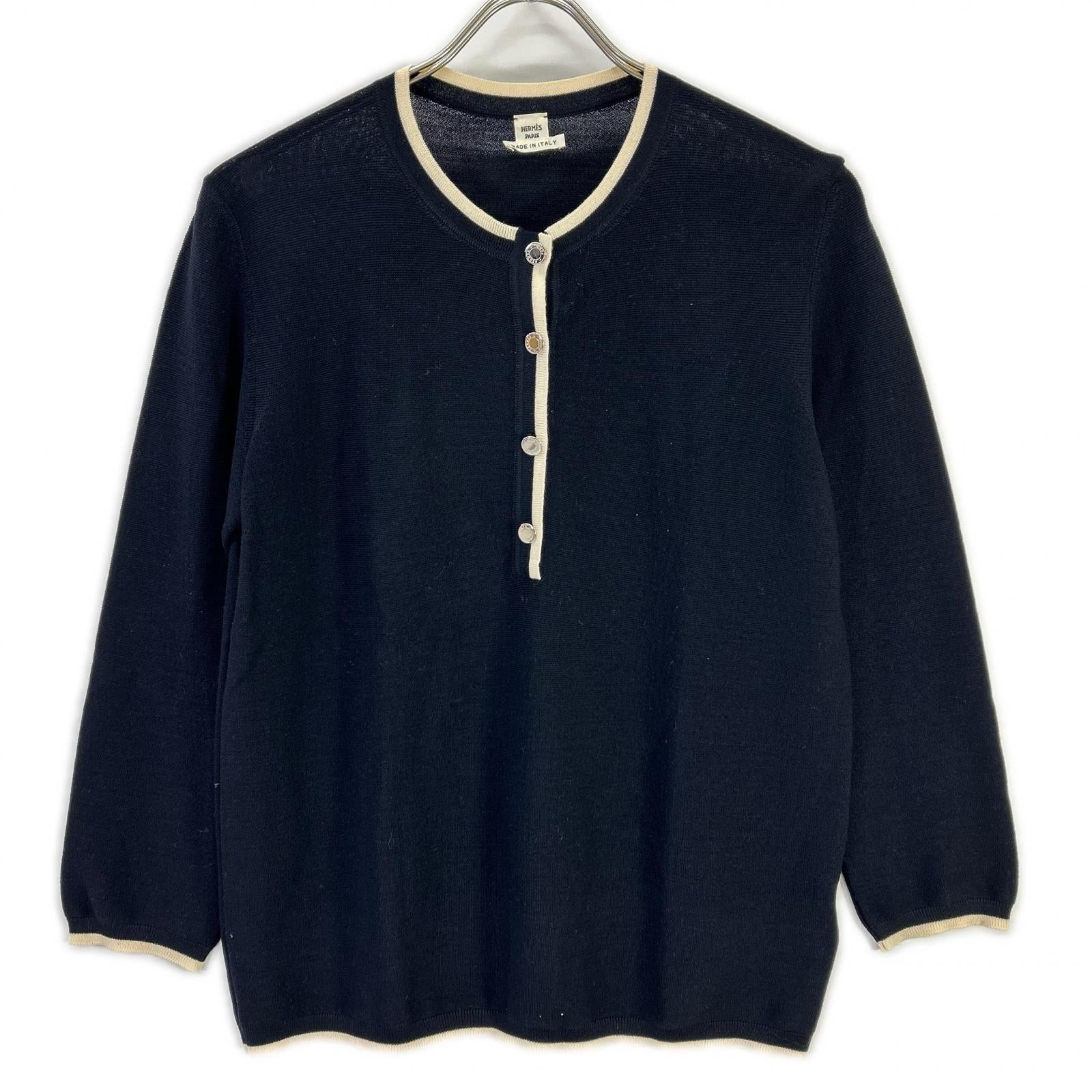 HERMES HERMES Navy knit sweater with Sellier buttons top