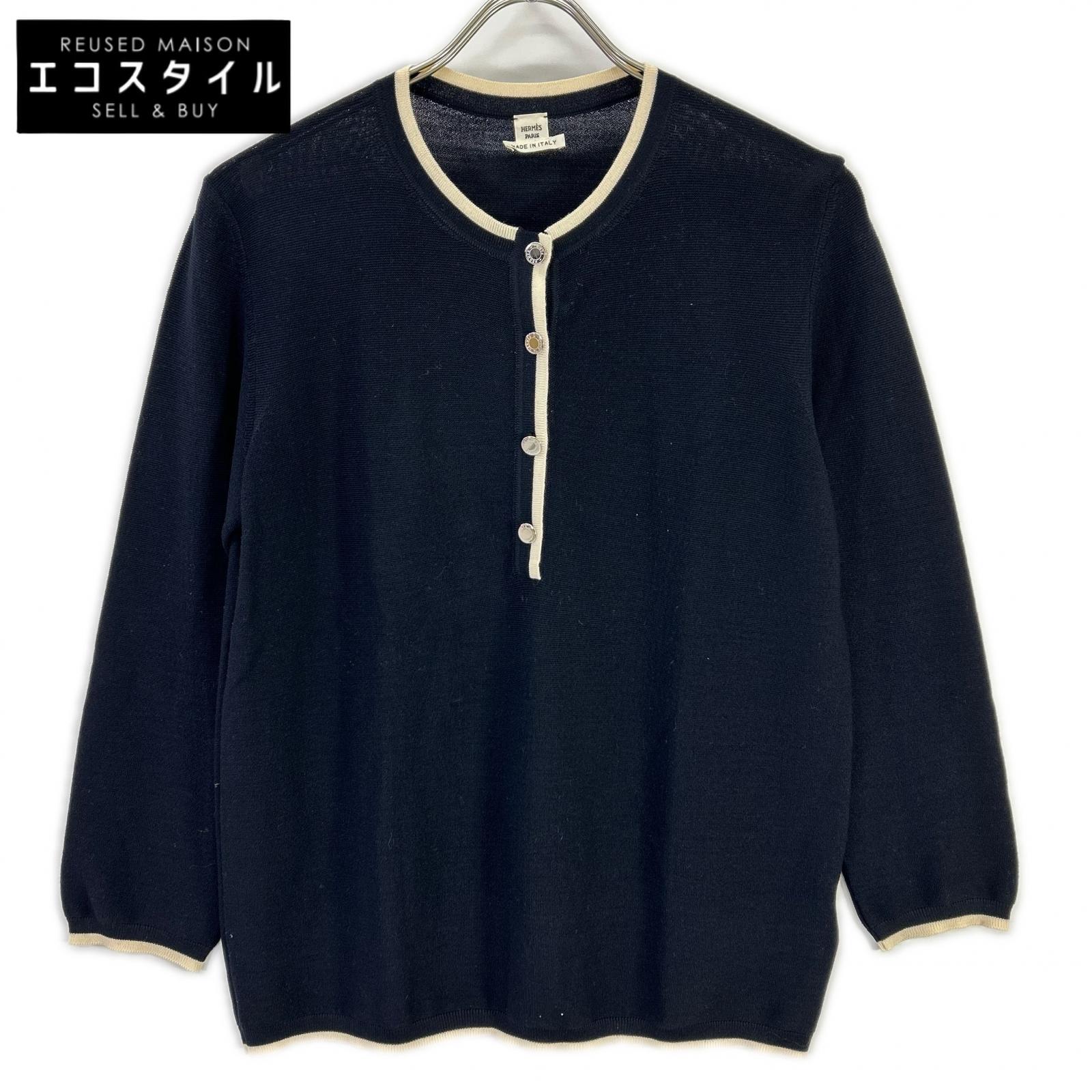 HERMES HERMES Navy knit sweater with Sellier buttons top