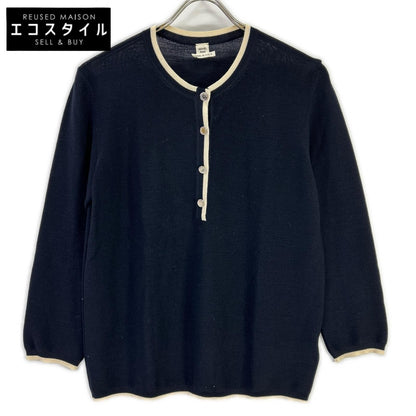 HERMES HERMES Navy knit sweater with Sellier buttons top