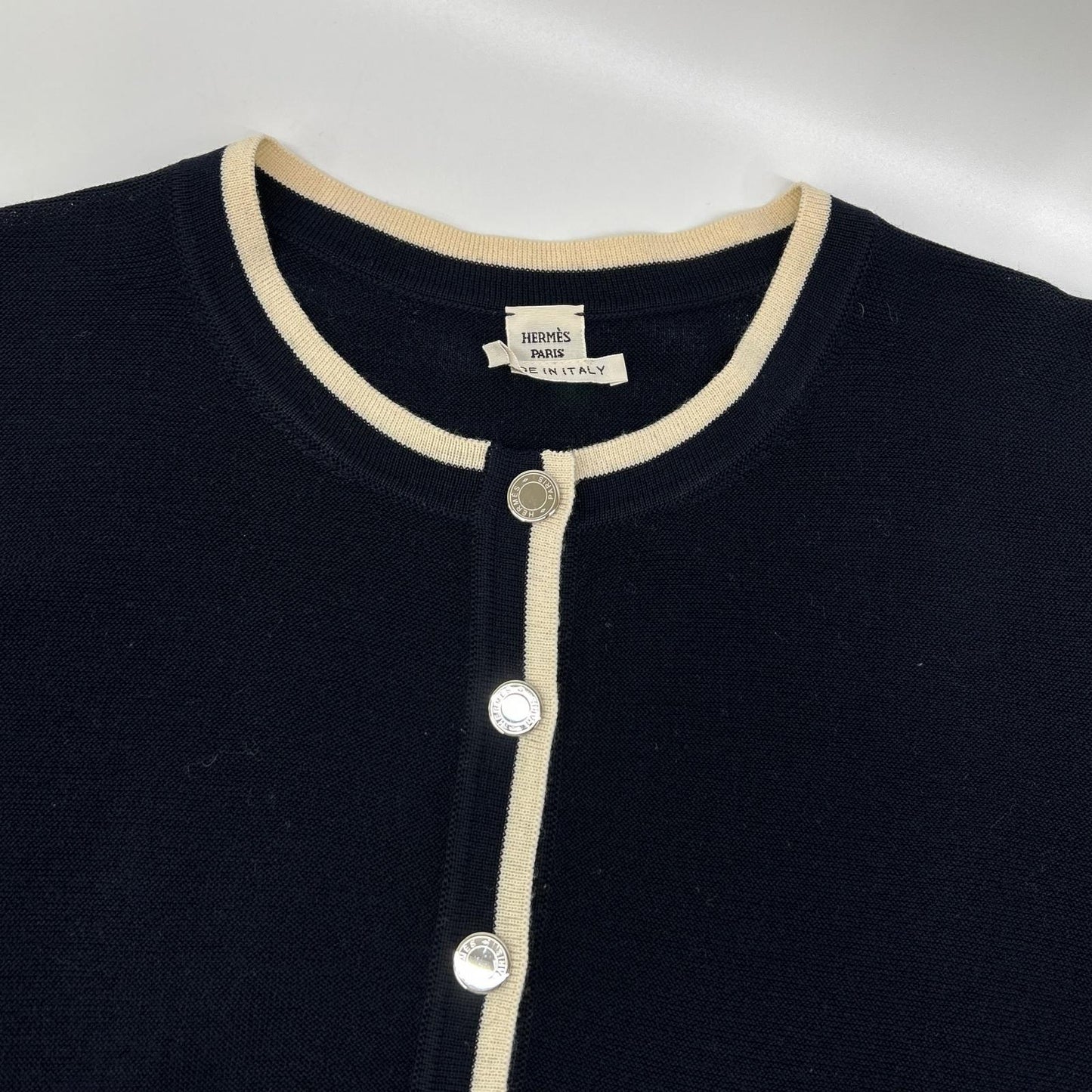 HERMES HERMES Navy knit sweater with Sellier buttons top