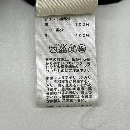 HERMES エルメス ネイビー スカーフ柄 シルク切替 ニット　Eperon d'Or Bandana トップス