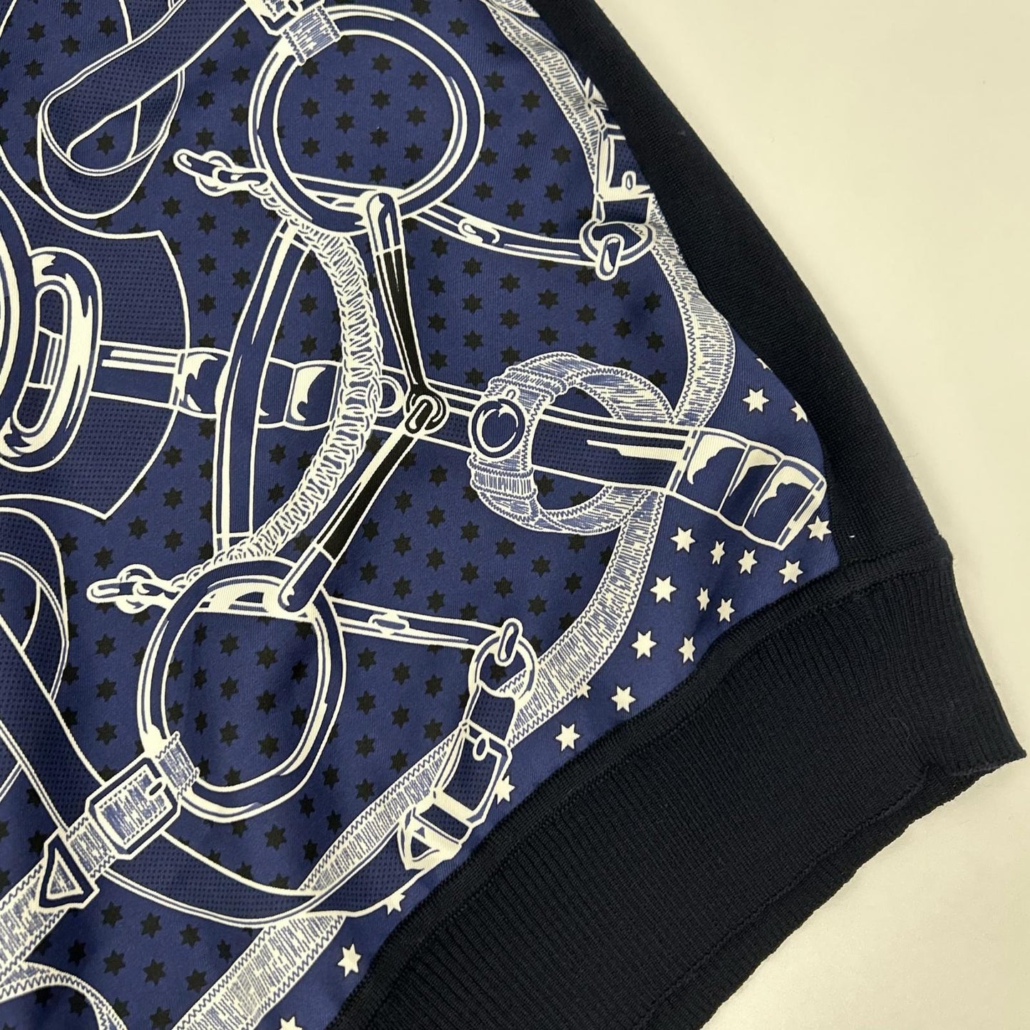 HERMES エルメス ネイビー スカーフ柄 シルク切替 ニット　Eperon d'Or Bandana トップス