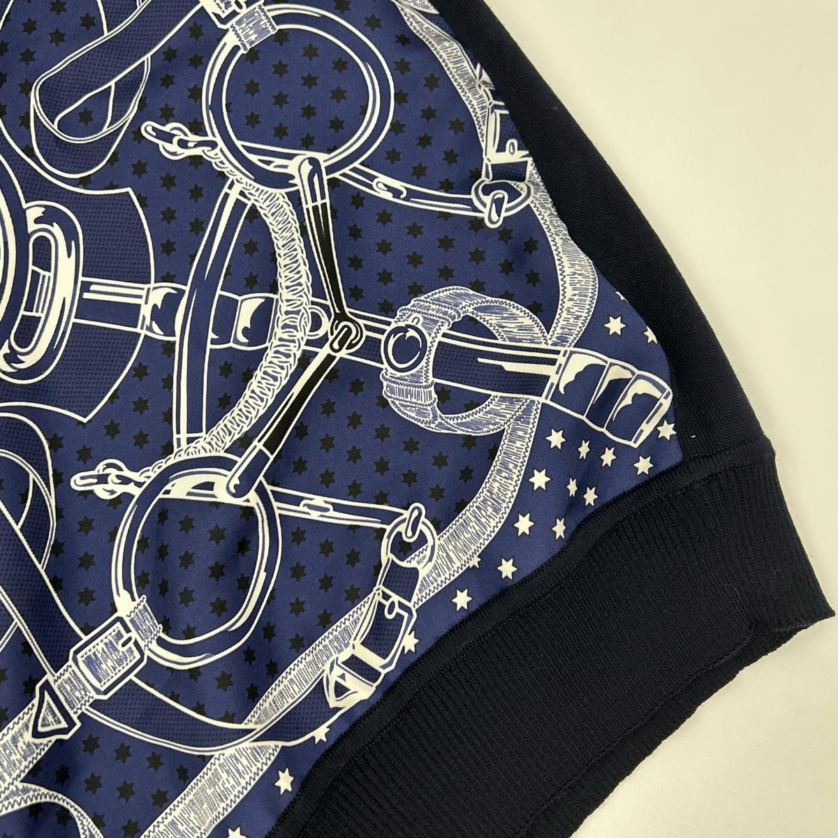 HERMES エルメス ネイビー スカーフ柄 シルク切替 ニット　Eperon d'Or Bandana トップス