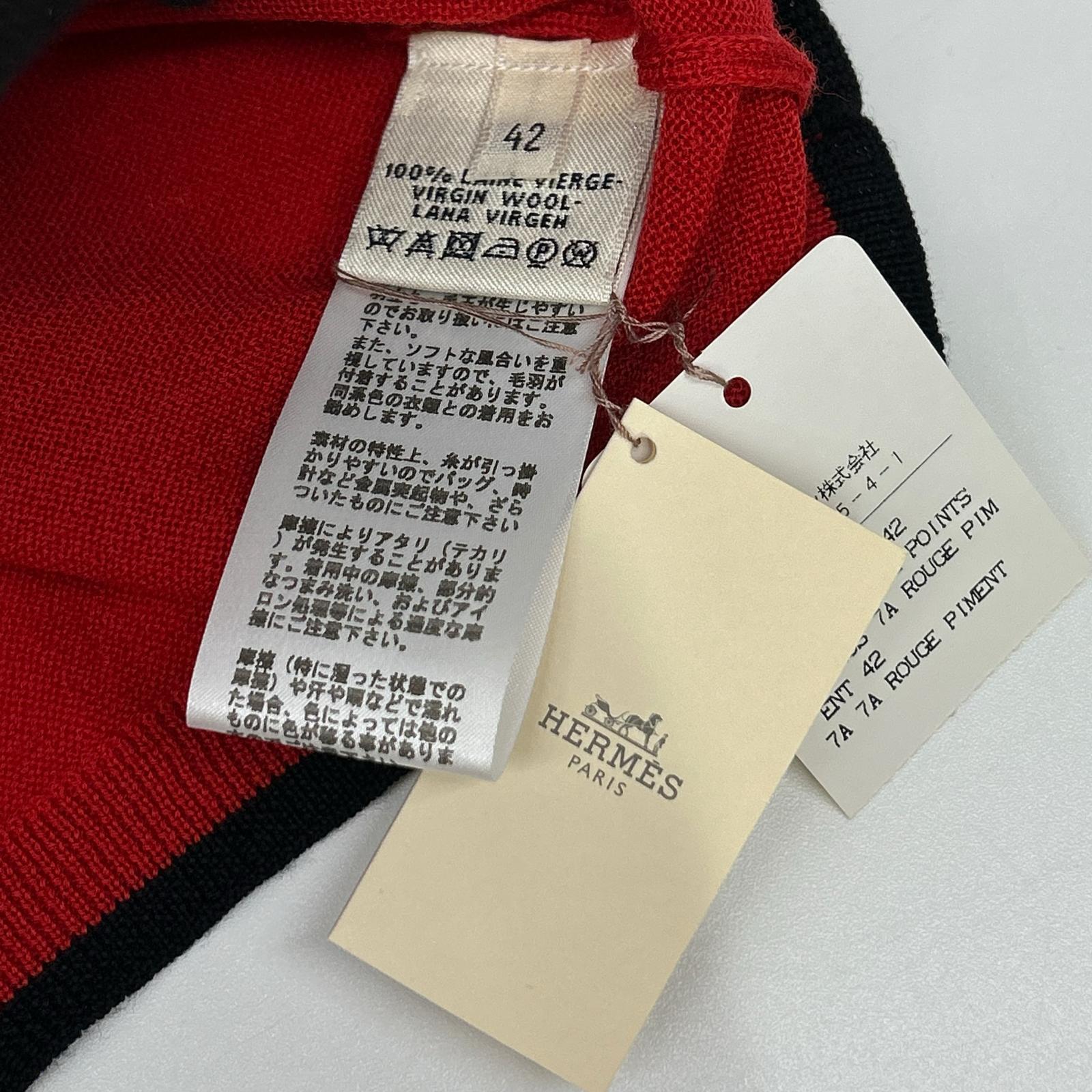 HERMES エルメス レッド 肩セリエ釦 ニットセーター タグ付き トップス
