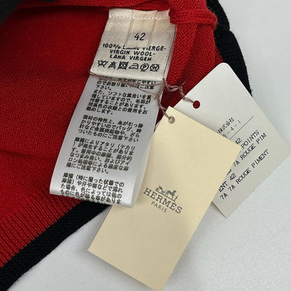 HERMES エルメス レッド 肩セリエ釦 ニットセーター タグ付き トップス