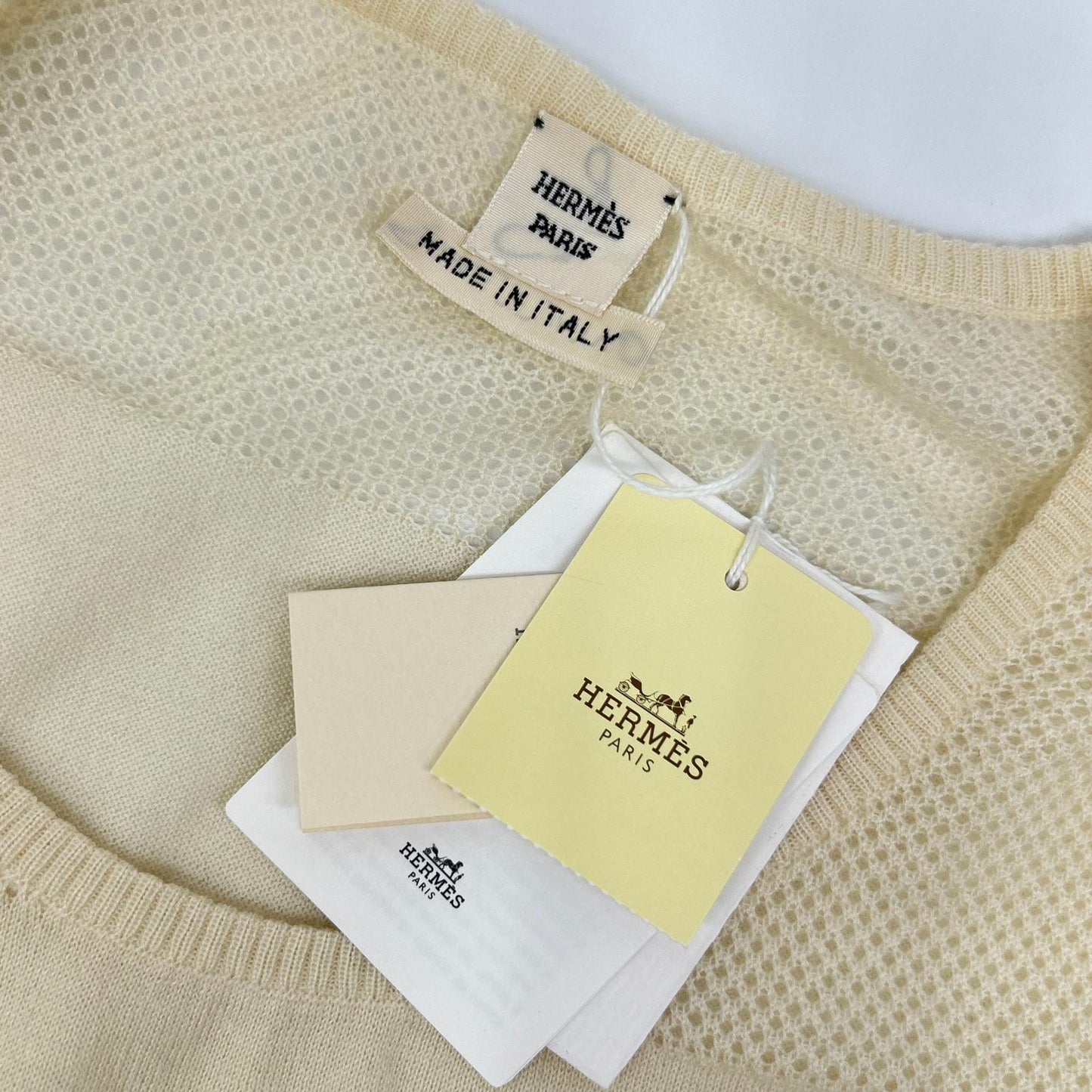 HERMES エルメス ルメール期 オフホワイト カシミヤ ノースリーブ ニット タグ付き トップス
