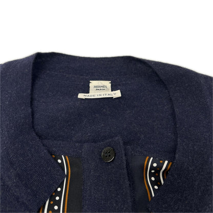 HERMES エルメス ネイビー シルク切替 レイヤード カーディガン ※ソルド品 トップス