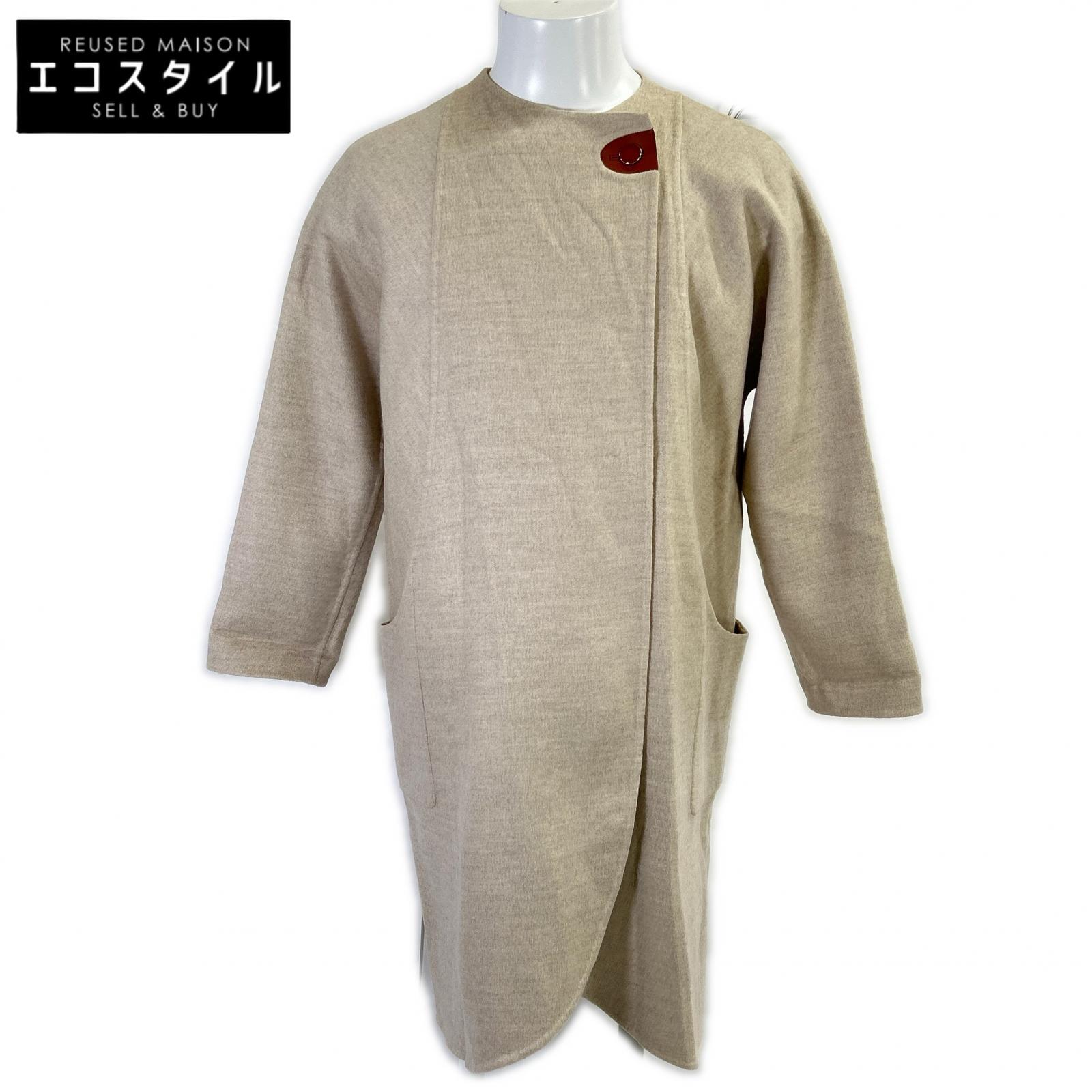 HERMES エルメス セリエ釦 カシミヤ混 ラップ コート