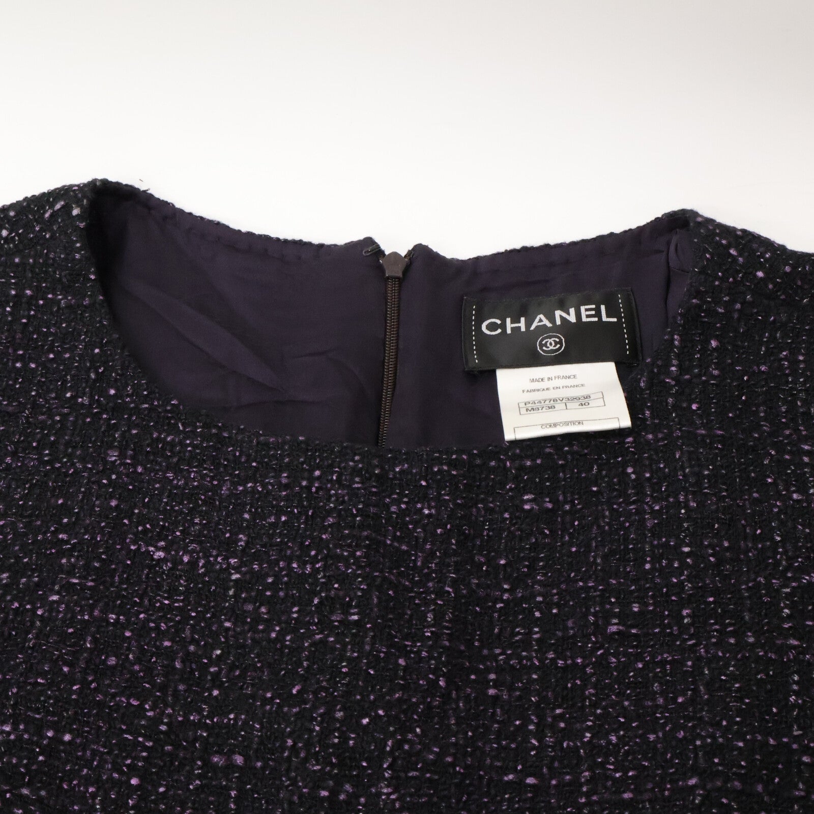 CHANEL シャネル 【美品】P44778V32938 ツイード 半袖ミニ ワンピース