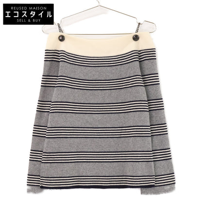 CHANEL シャネル 【国内正規】P37477K02472 ボーダー チェーンココマークボタン カシミヤ100％ ボートネック ニットセーター トップス