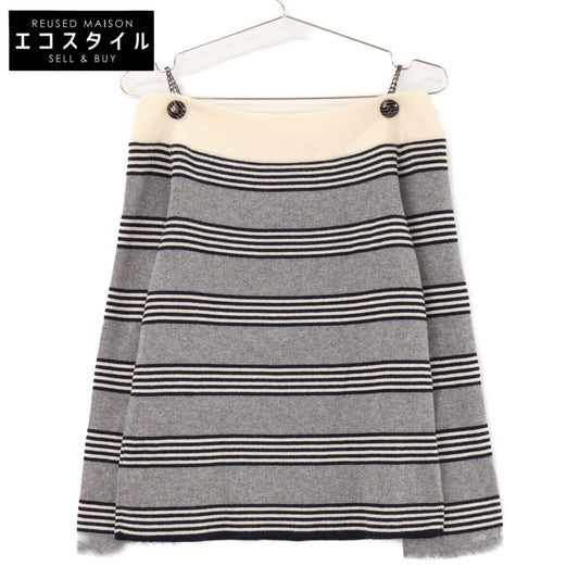 CHANEL シャネル 【国内正規】P37477K02472 ボーダー チェーンココマークボタン カシミヤ100％ ボートネック ニットセーター トップス