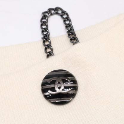 CHANEL シャネル 【国内正規】P37477K02472 ボーダー チェーンココマークボタン カシミヤ100％ ボートネック ニットセーター トップス