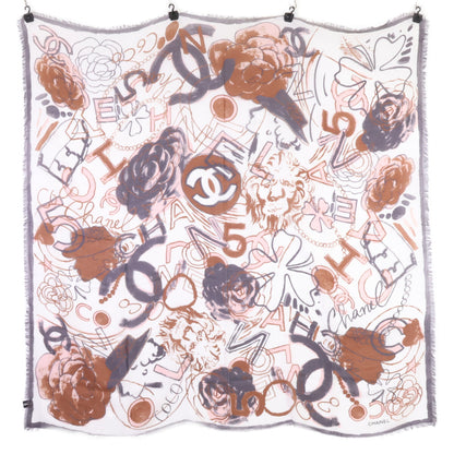 CHANEL シャネル 総柄 カシミヤ混 ストール