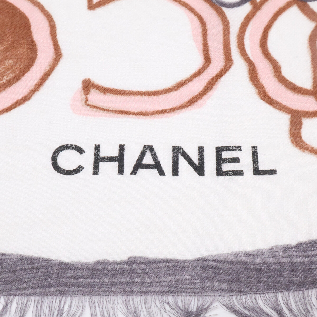 CHANEL シャネル 総柄 カシミヤ混 ストール