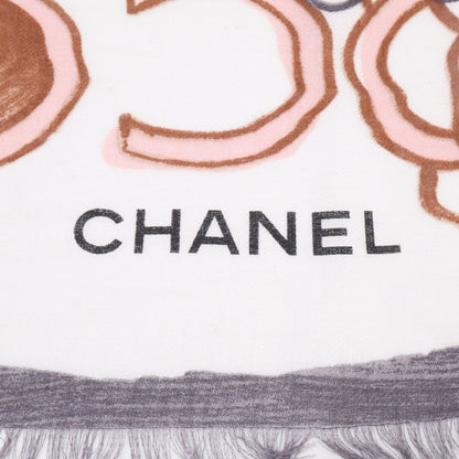 CHANEL シャネル 総柄 カシミヤ混 ストール