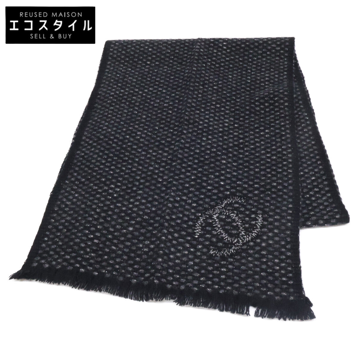 CHANEL シャネル ココマーク刺繍 ラメ カシミヤ ストール