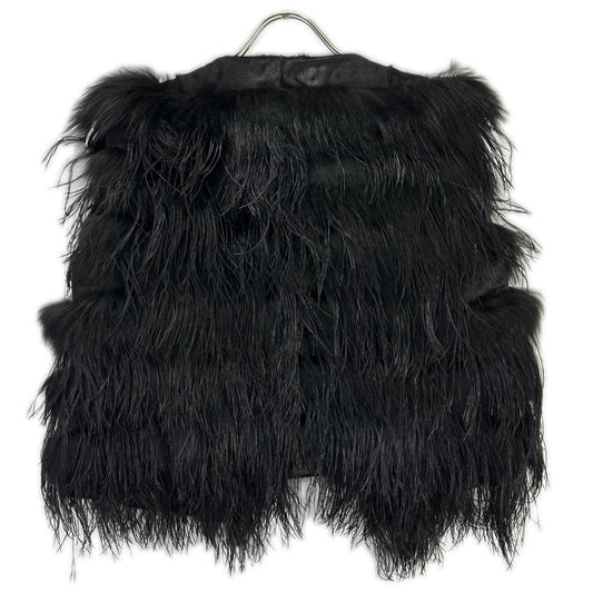VALENTINO Black ostrich and fox fur vest
