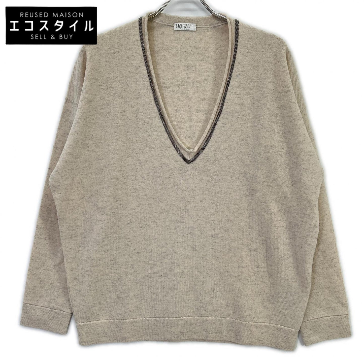 BRUNELLO CUCINELLI ブルネロクチネリ モニーレ装飾 Vネック カシミヤ ニット トップス