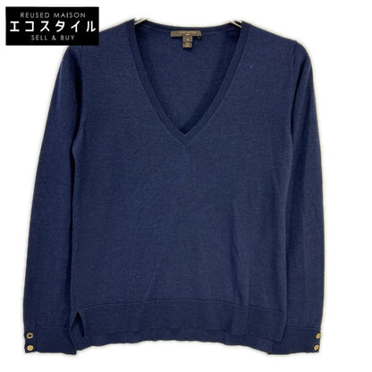 LOUIS VUITTON Louis Vuitton navy gold-button cashmere-blend wool V-neck knit top tops