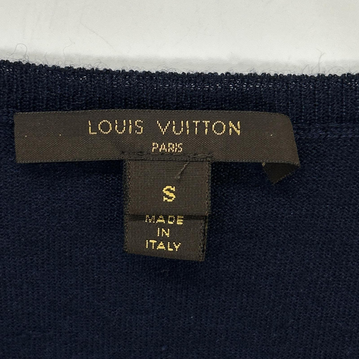 LOUIS VUITTON Louis Vuitton navy gold-button cashmere-blend wool V-neck knit top tops