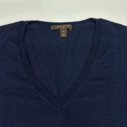 LOUIS VUITTON Louis Vuitton navy gold-button cashmere-blend wool V-neck knit top tops