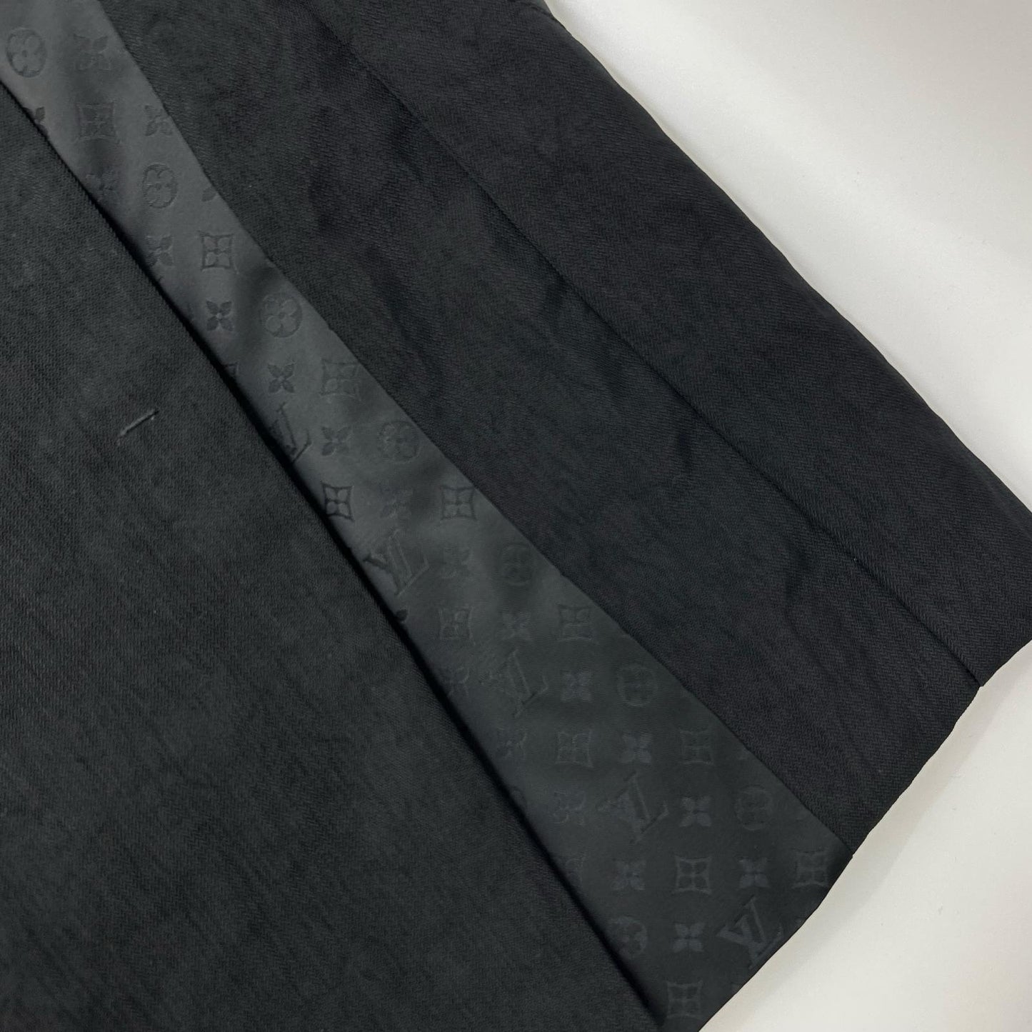LOUIS VUITTON 2009 Black monogram-pattern belted half trench coat Coat
