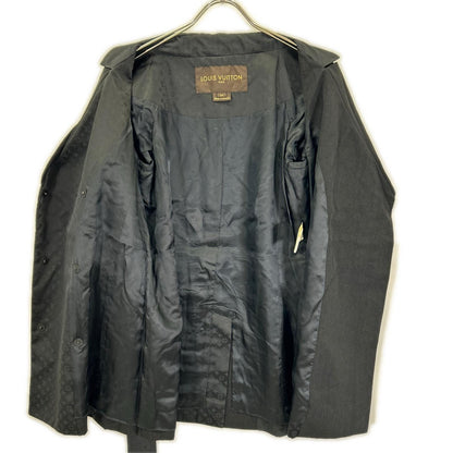 LOUIS VUITTON 2009 Black monogram-pattern belted half trench coat Coat