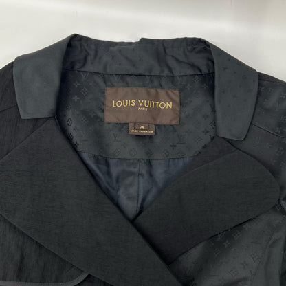 LOUIS VUITTON 2009 Black monogram-pattern belted half trench coat Coat